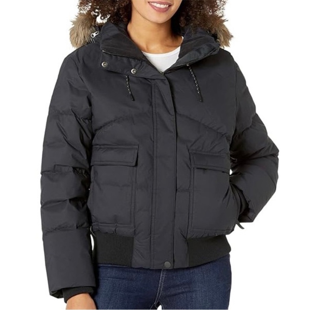 Prana Kromata Black Down Bomber Jacket with Removable Hood- Women’s M
